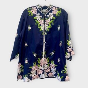 Vintage Caro of Honolulu Embroidered Floral Tunic Blouse Sz XL